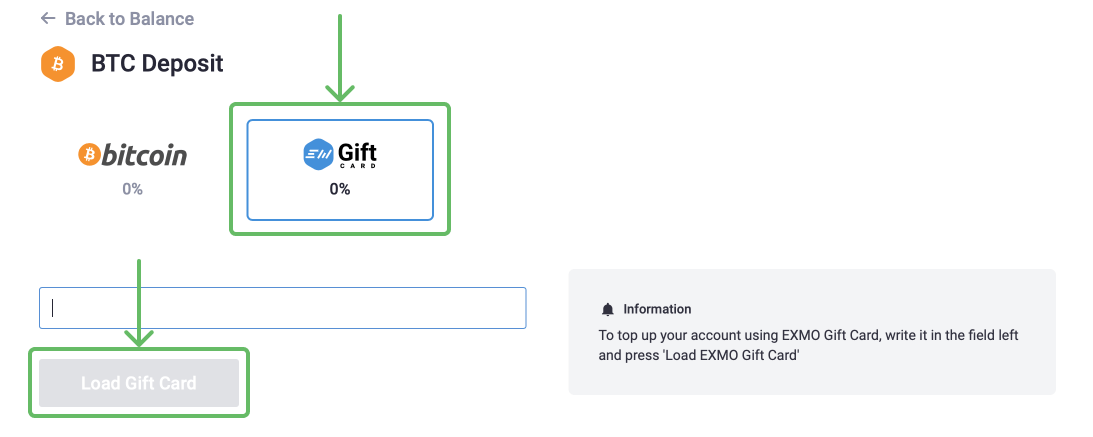 Choose Gift Card and click Load Gift Card