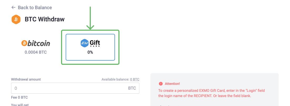 Choose Gift Card among available methods